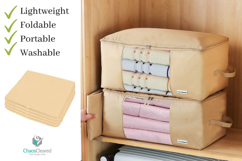 Chaos Cleared 2 Pack Clothing Storage Bags Clothes Organizer folding fabric bags for sweaters, clothing, garment, bedding, quilt, linens, large folding organizers with zip & window, mothproof underbed space savers - Image 5